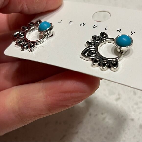 Simple Earring Jackets with fake turquoise stones - Picture 5 of 9